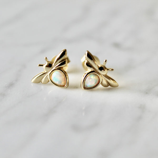 Opal bee earrings
