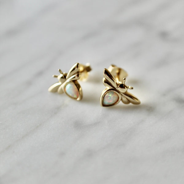 Opal bee earrings
