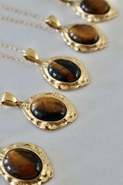 Tiger eye long pendant necklace