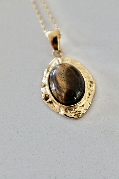 Tiger eye long pendant necklace
