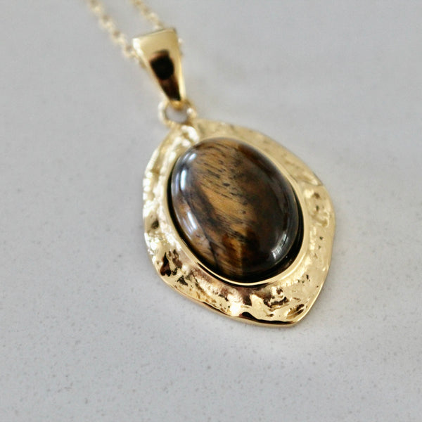 Tiger eye long pendant necklace