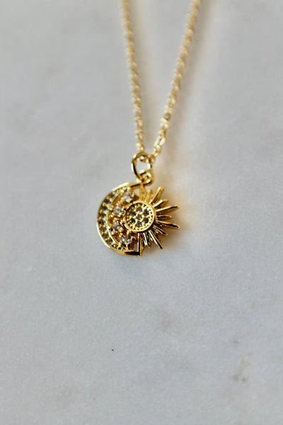 Pave moon and star necklace