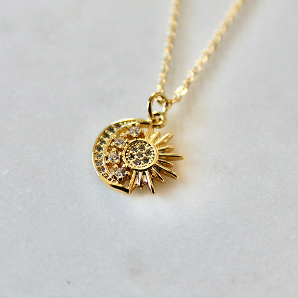 Pave moon and star necklace