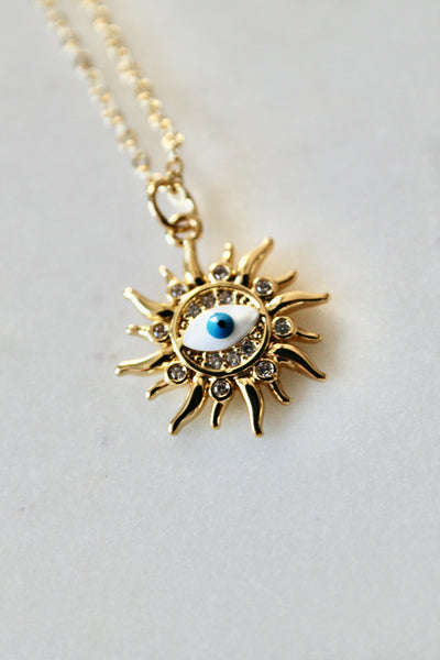 Pave evil eye sun necklace