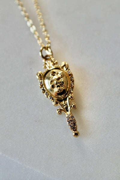 Scull mirror gold necklace