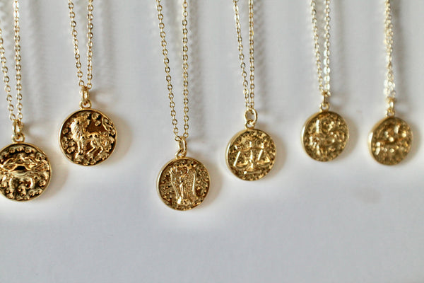 Zodiac gold coin necklace