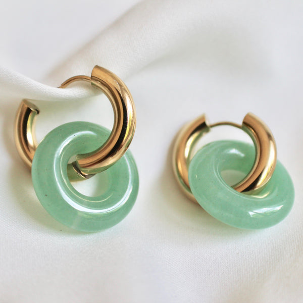 Green jade hoop earrings