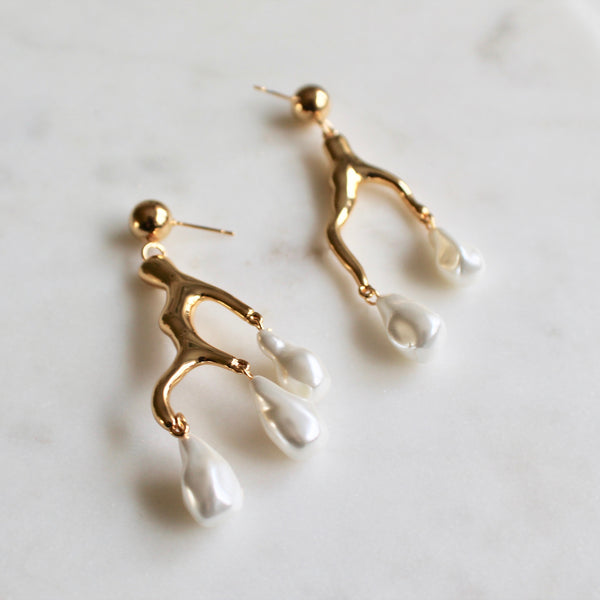 Coral pearl dangle earrings