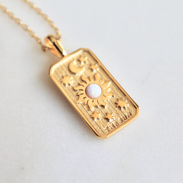 Opal stone tarot card necklace