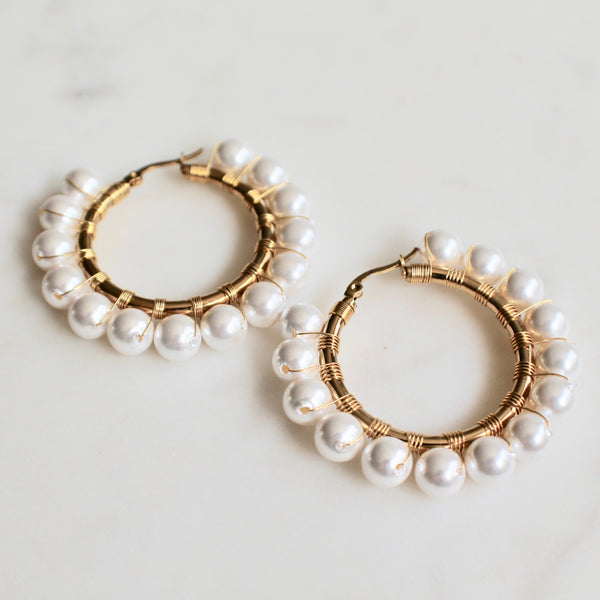 Pearl hoop earrings