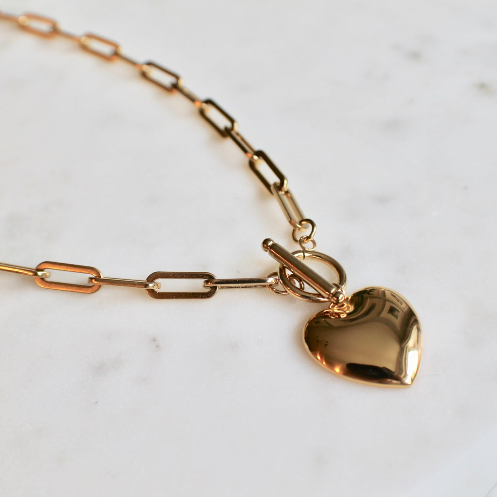 Heart Charm on Gold Plated Paper Clip Chain Necklace – The Upside Down  Collection