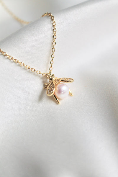 Bumble bee pearl necklace
