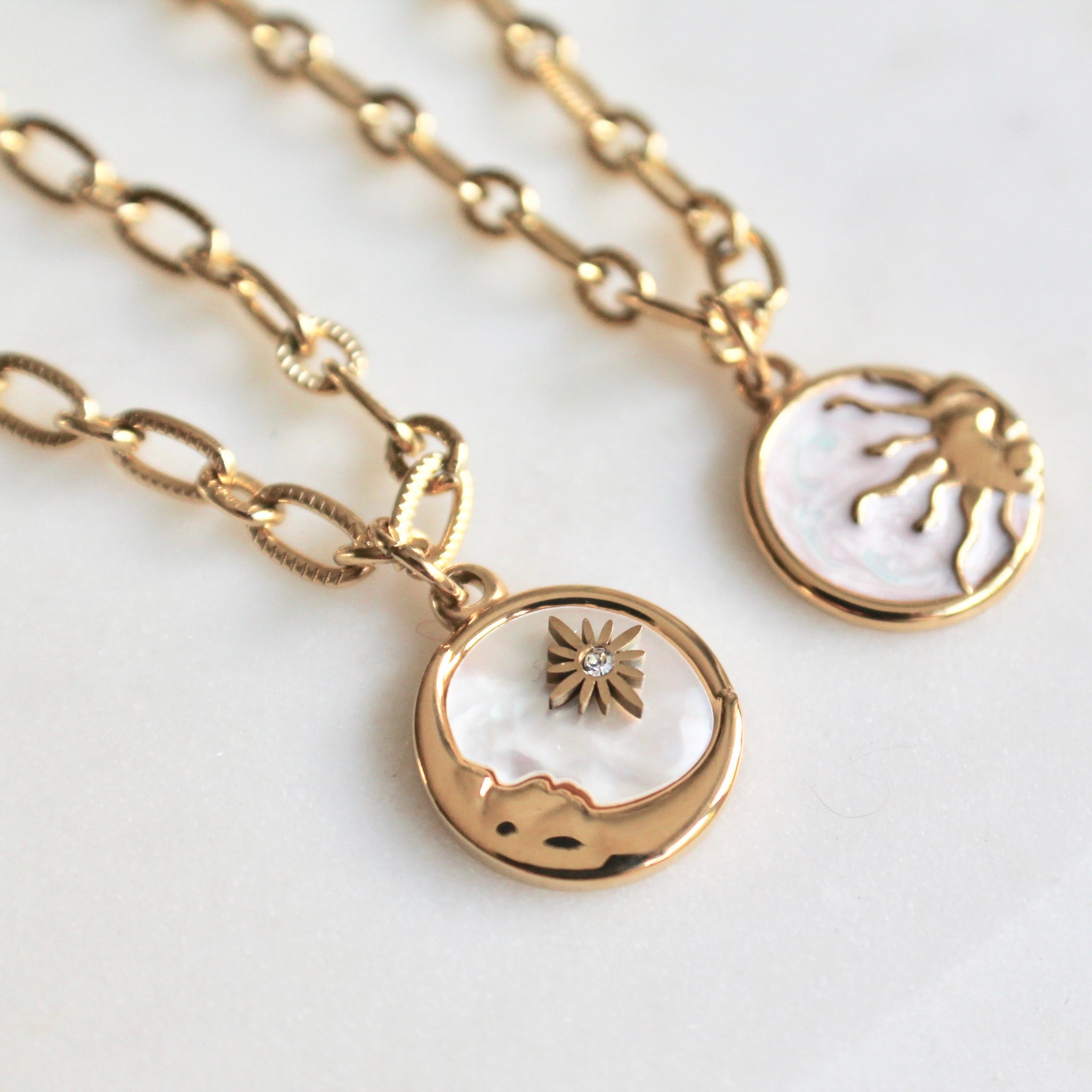 Mother of Pearl Moon and Sun necklace