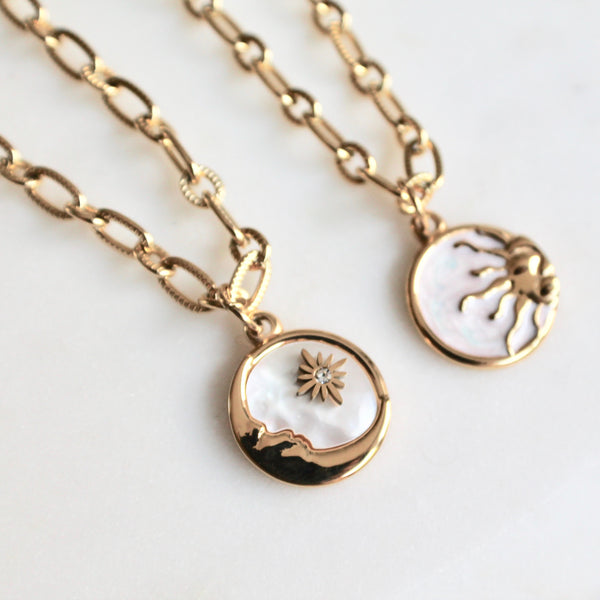 Mother of Pearl Moon and Sun necklace