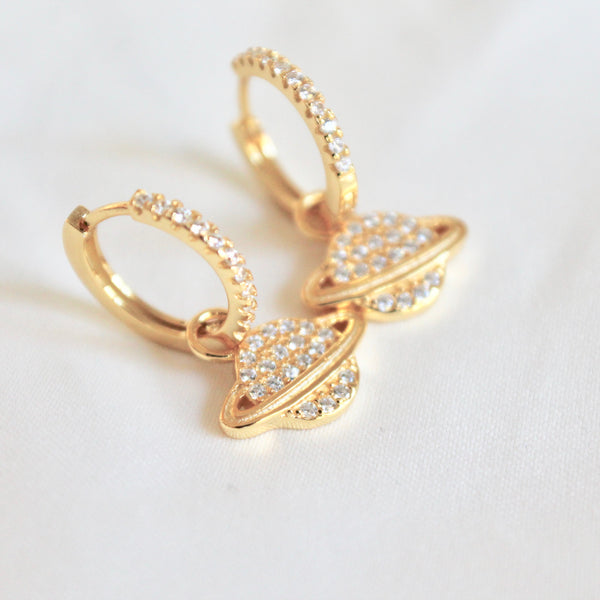 Saturn pave huggie earrings