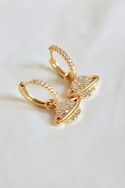 Saturn pave huggie earrings