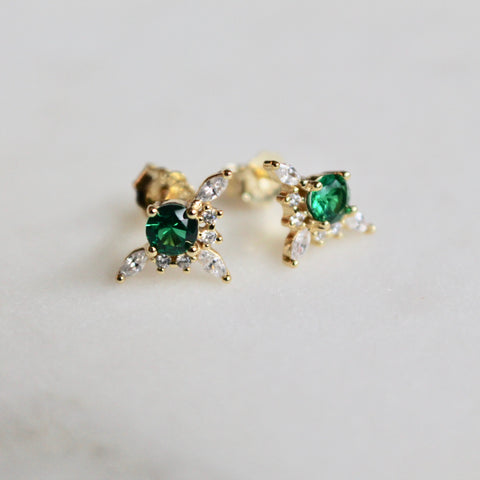 Green CZ stone stud earrings