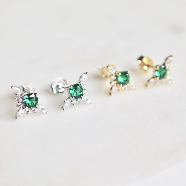Green CZ stone stud earrings
