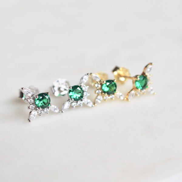 Green CZ stone stud earrings