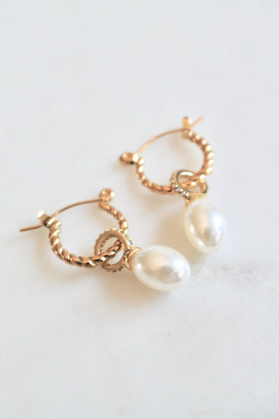 Dangle pearl hoop earrings
