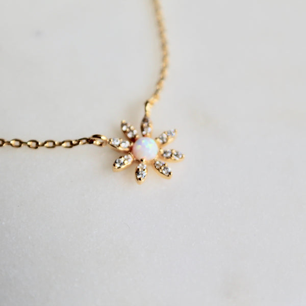 Opal flower dainty necklace