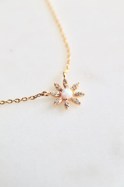 Opal flower dainty necklace