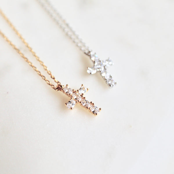 CZ Cross dainty necklace - Lily Lough 
