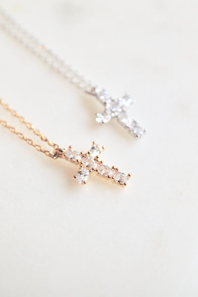 CZ Cross dainty necklace - Lily Lough 
