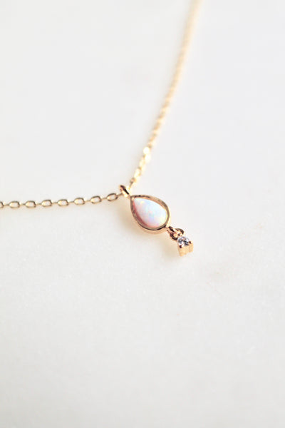 Opal drop dainty necklace