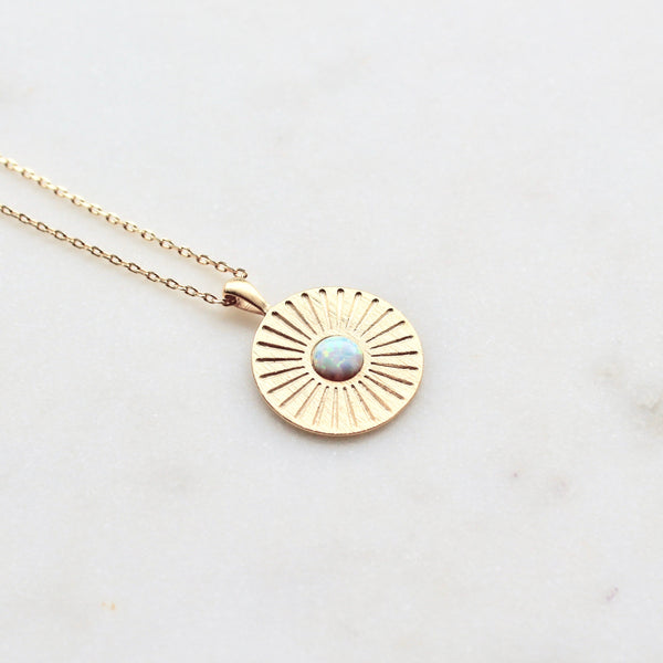 Opal stone disc dainty necklace - Lily Lough Jewelry