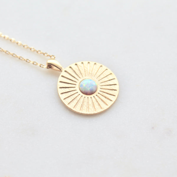 Opal stone disc dainty necklace - Lily Lough Jewelry