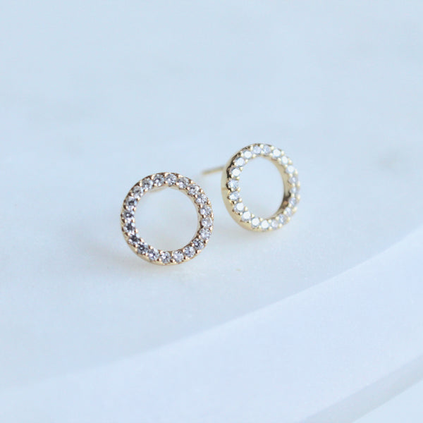 Karma circle cz stones studs - Lily Lough Jewelry