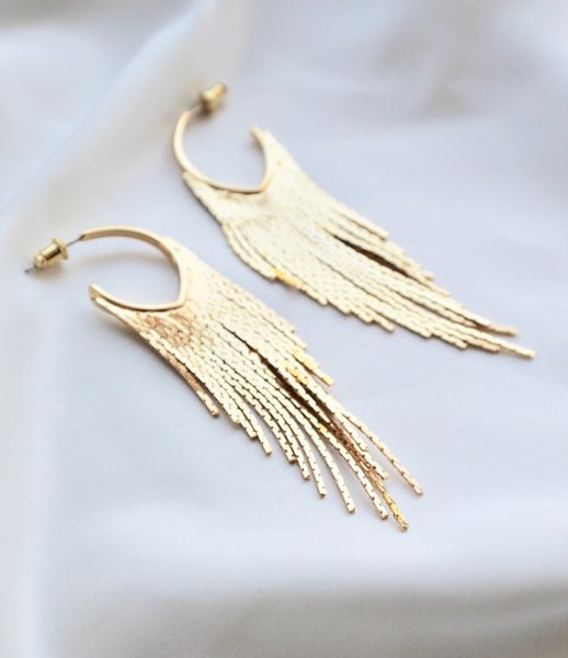 Gold fringe statement earrings