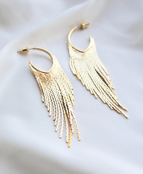 Gold fringe statement earrings