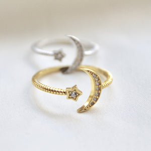 Moon and star ring