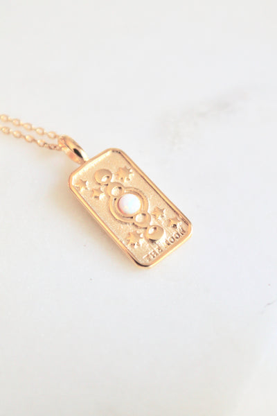 Opal stone tarot card necklace